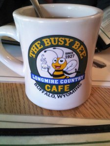 Coffee at the Busy Bee Cafe in Buffalo, Wyoming.